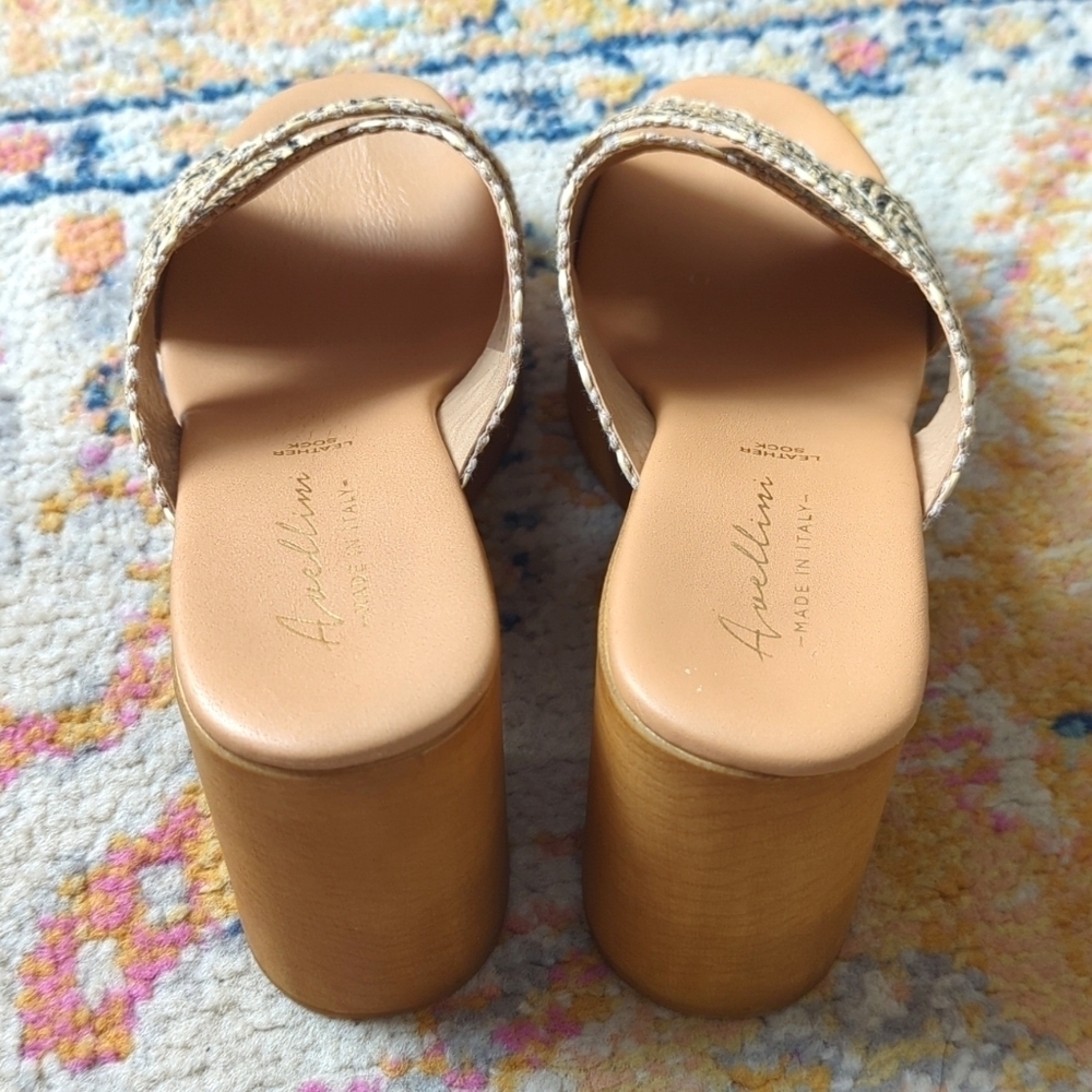 Avellini Woven Criss Cross Open Toe Slip On Heeled Platform Sandals Tan 9.5 - Picture 4 of 16